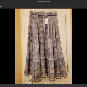 Zimmermann Blue Paisley Print Silk Skirt, Size Large (US)